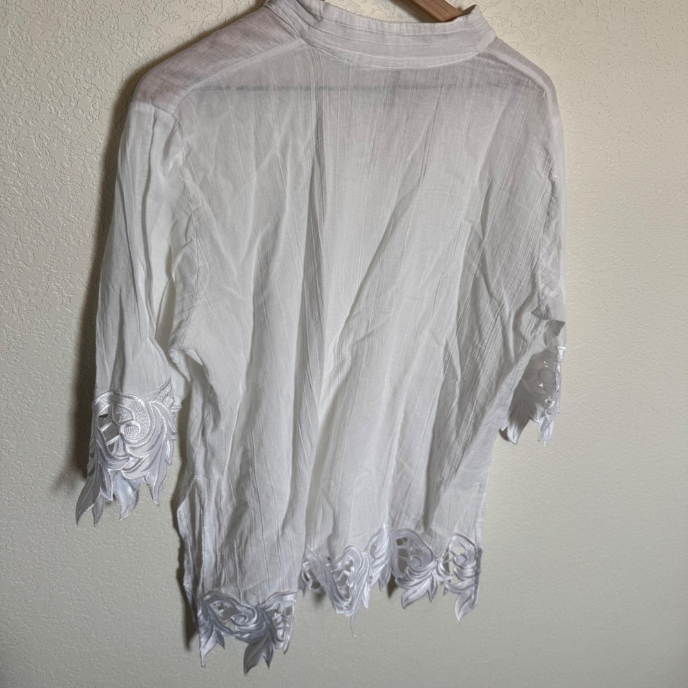Boho Fairy Ren Faire Tunic Xamiani Embroidered Gauze Top‎ Large White - Picture 3 of 4